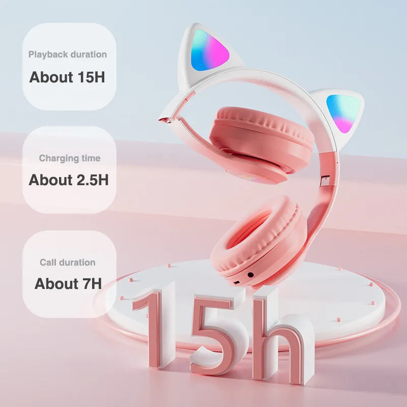 Casque de jeu à oreilles de chat avec lumières LED