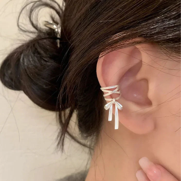 Cute Silver Bow Knot Ear Clips