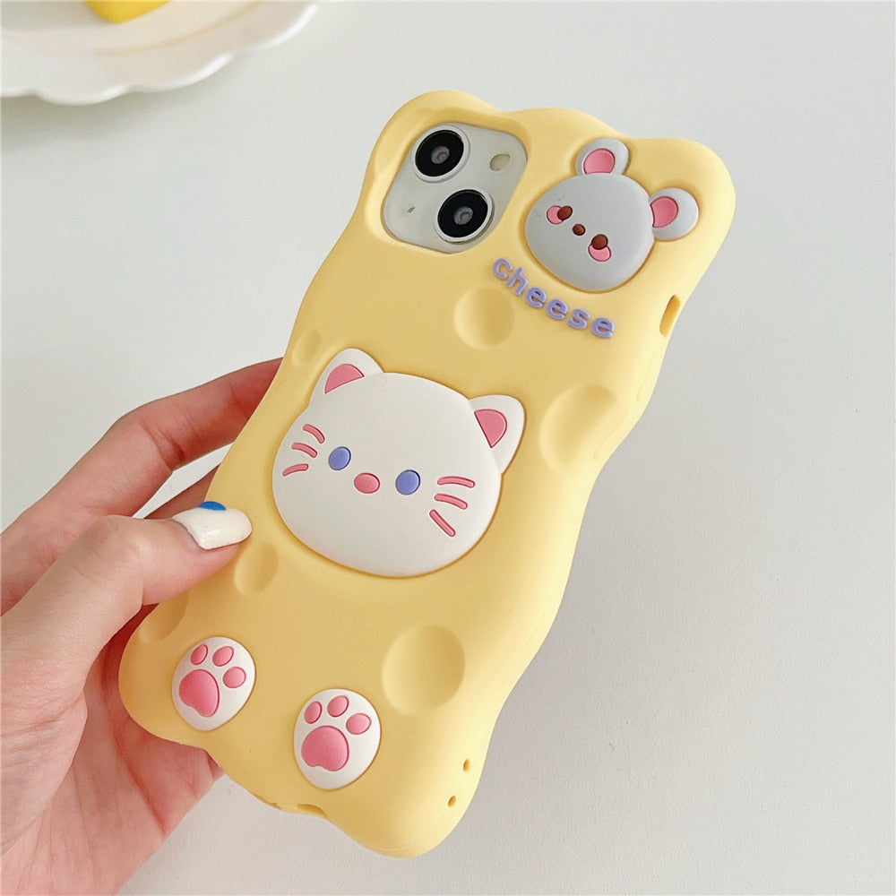 Funda para iPhone con diseño de gato y ratón con queso