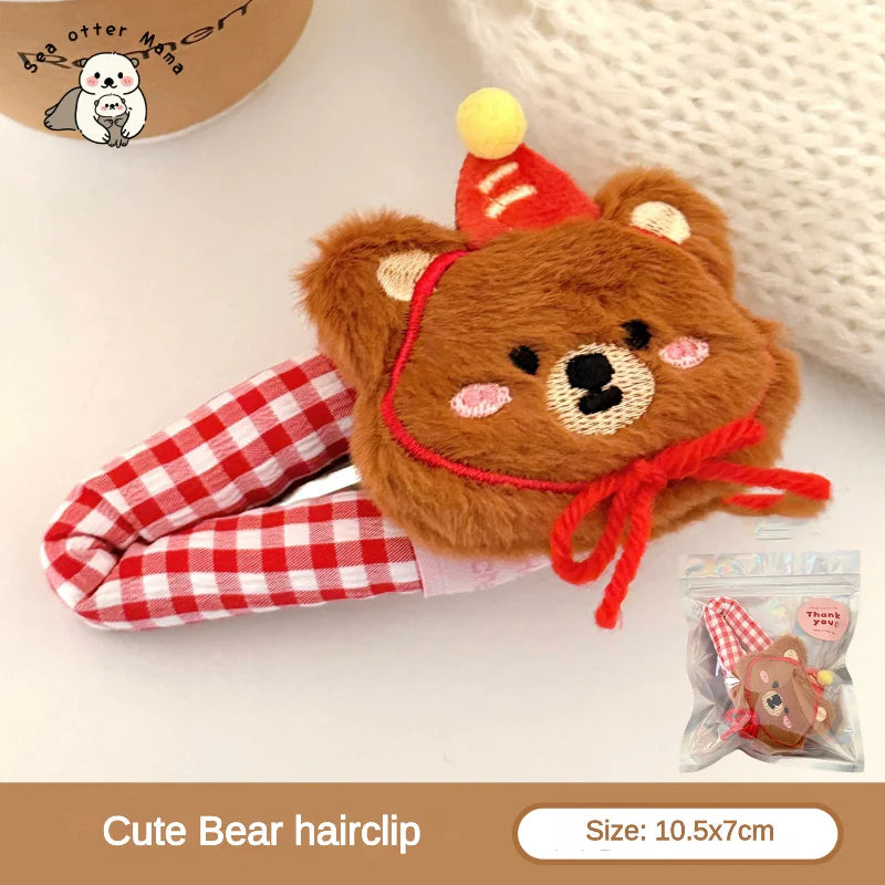 Pinces à cheveux animaux en peluche mignons