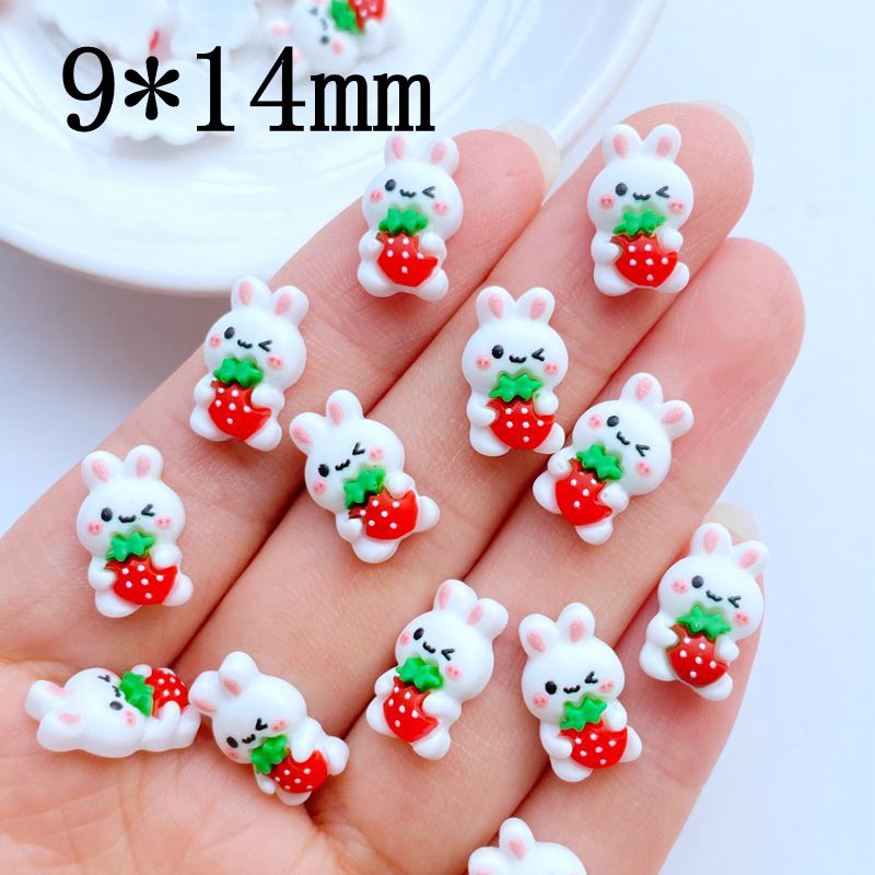 Breloques pour ongles en forme de lapin aux fraises