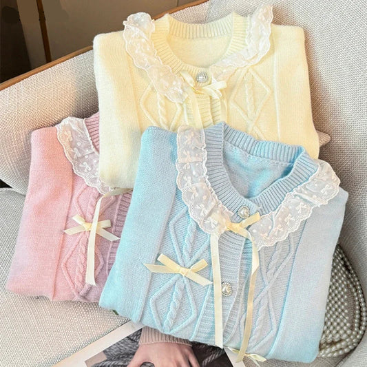 Cute Lace Collar Pastel Cardigans