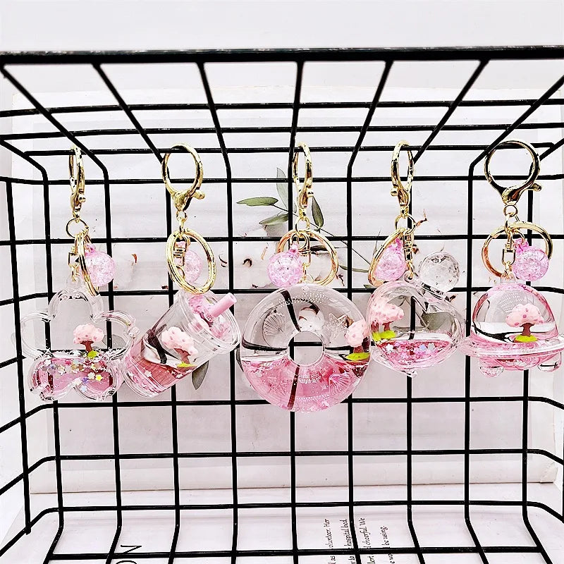 Porte-clés pailleté en forme de cerisier en fleurs