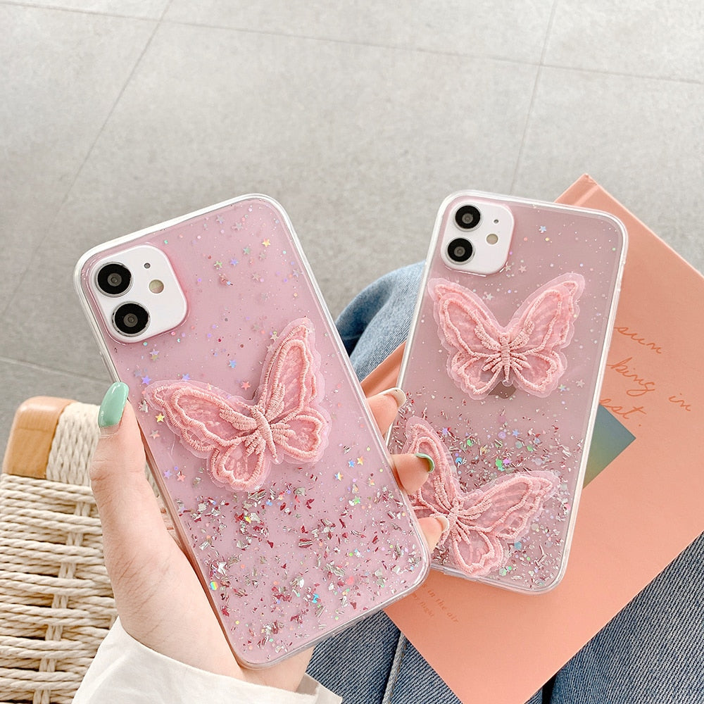 Fundas para iPhone con mariposas y estrellas brillantes