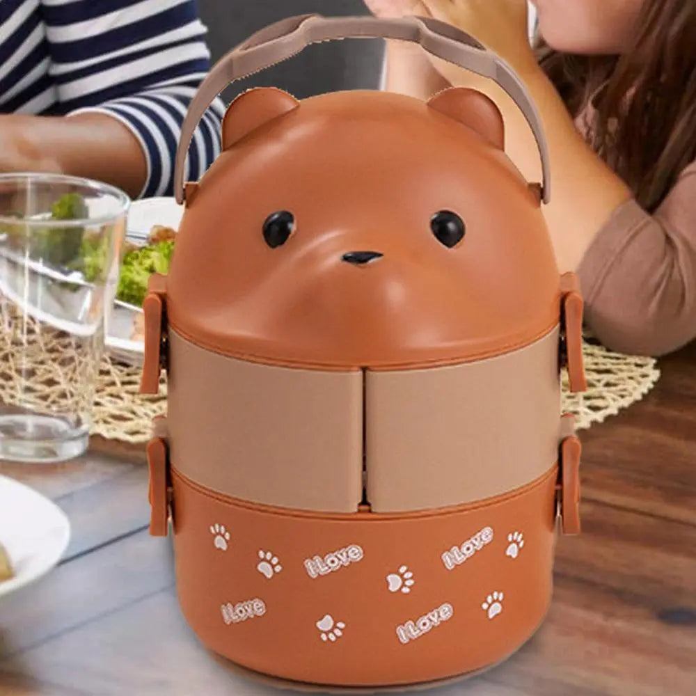 Caja bento apilable con forma de oso