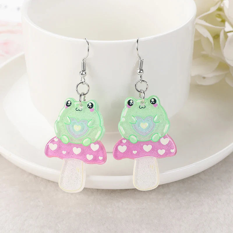 Boucles d'oreilles en acrylique grenouille kawaii