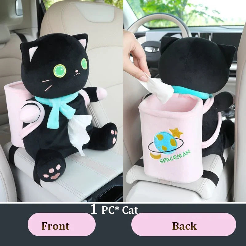 Boîte à mouchoirs et poubelle en peluche pour voiture