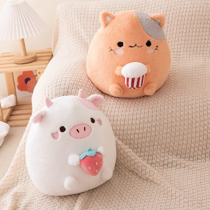 Peluches Vache Fraise et Chat Popcorn