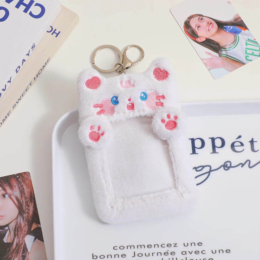 Porte-cartes photo en peluche avec porte-clés