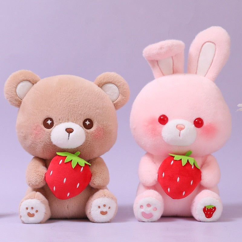Peluches ours et lapin fraise
