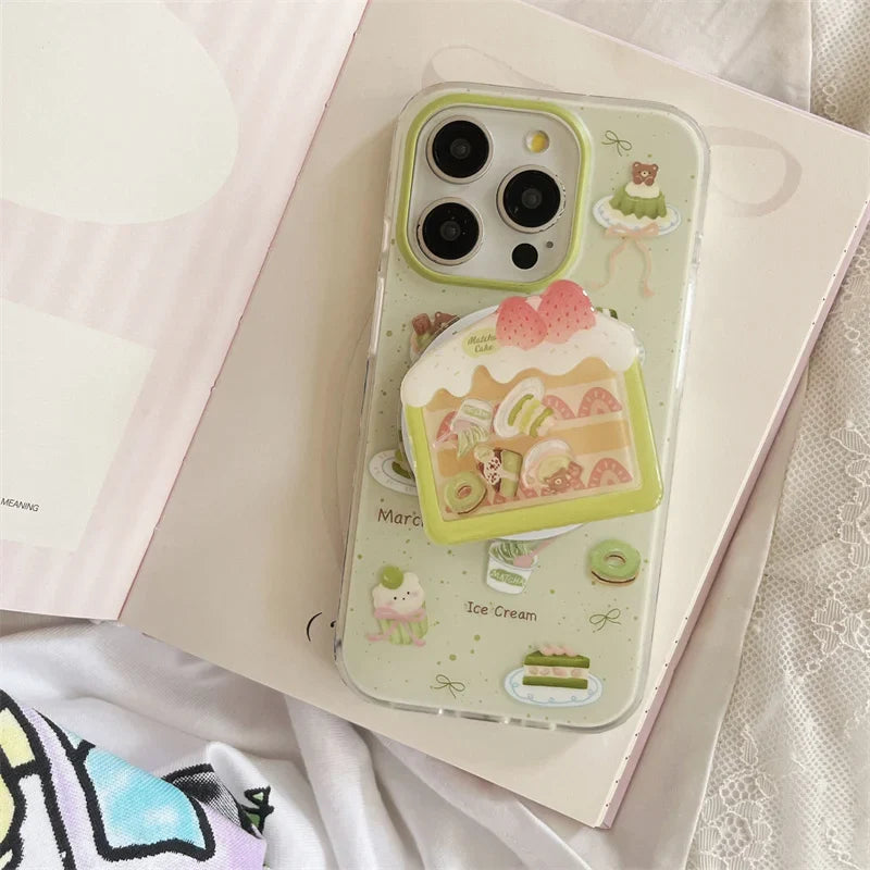 Support de téléphone gâteau matcha kawaii