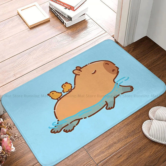 Alfombra de baño con diseño de carpincho nadador