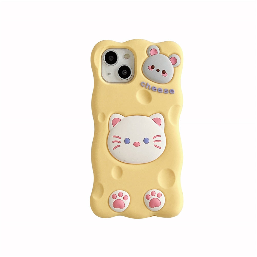 Funda para iPhone con diseño de gato y ratón con queso
