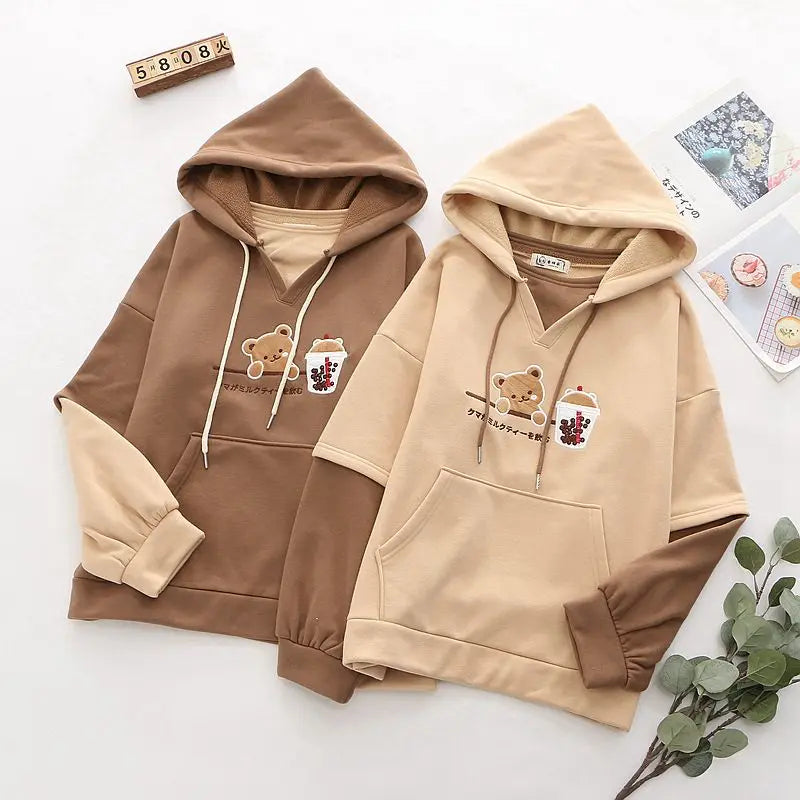 Sweat à capuche ours en peluche Boba Tea