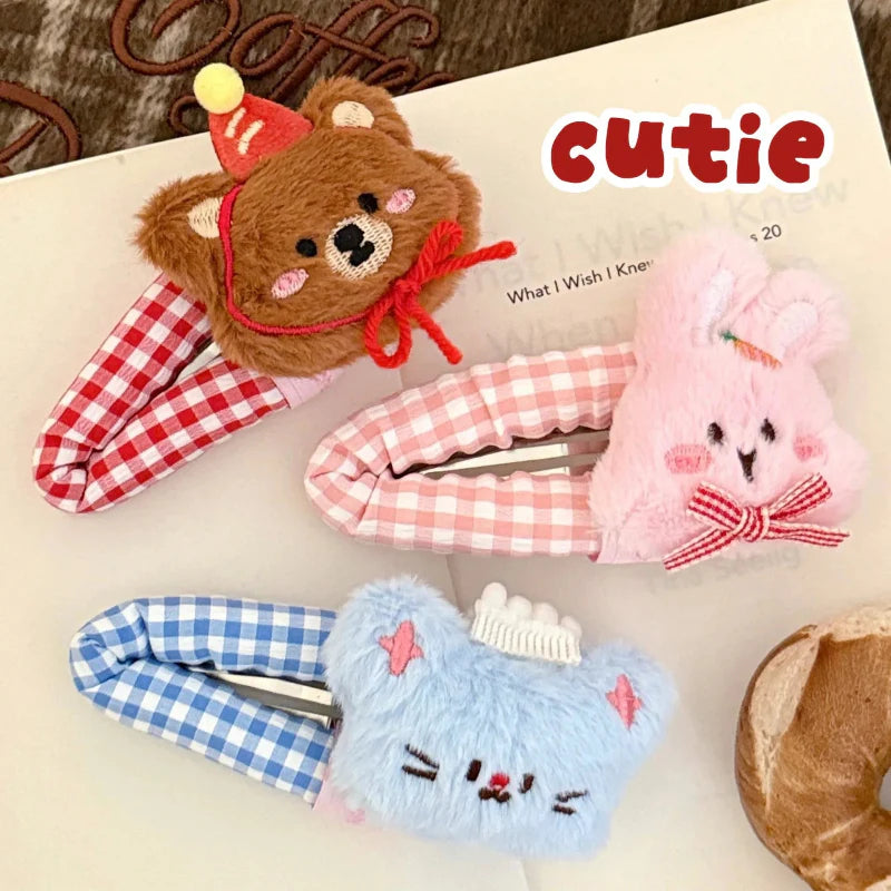 Pinces à cheveux animaux en peluche mignons