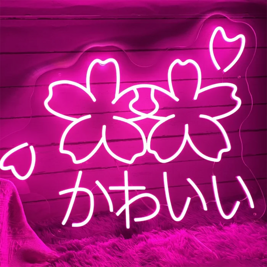 Letrero de neón de flor de cerezo "Kawaii"