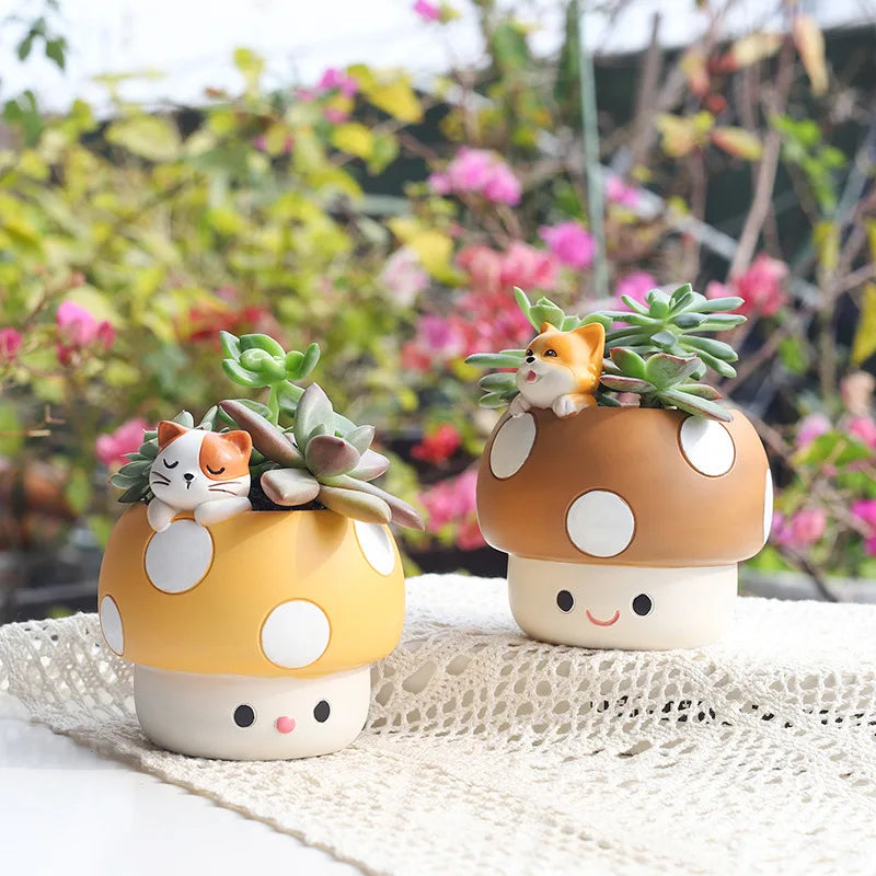 Pots de plantes succulentes en forme de champignons kawaii