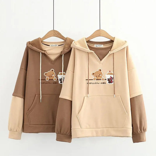 Sweat à capuche ours en peluche Boba Tea