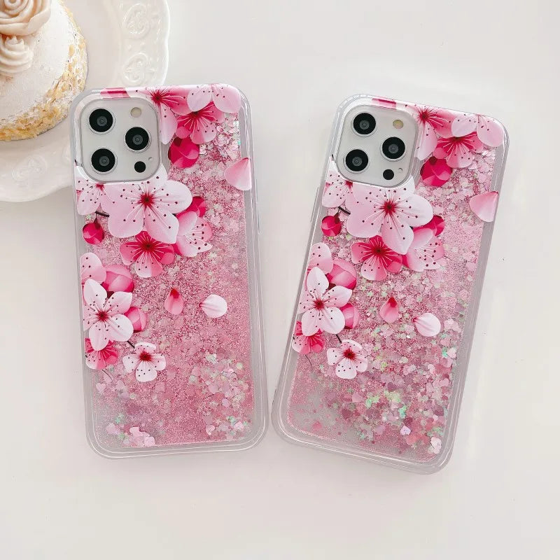 Coque iPhone Paillettes Liquides Sakura