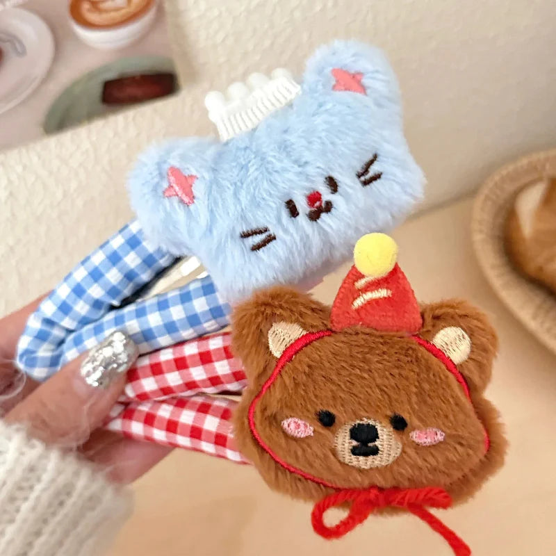 Pinces à cheveux animaux en peluche mignons
