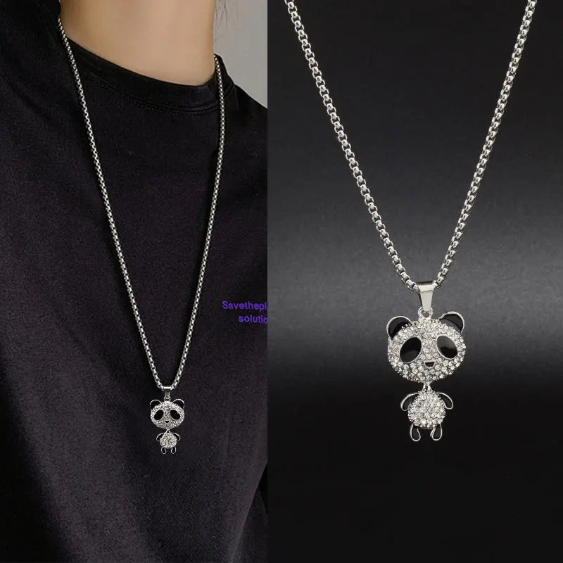 Collier avec pendentif panda mobile en strass