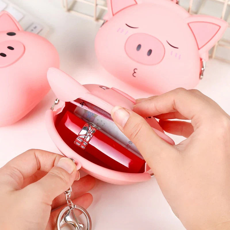 Porte-monnaie en silicone Cochon rose