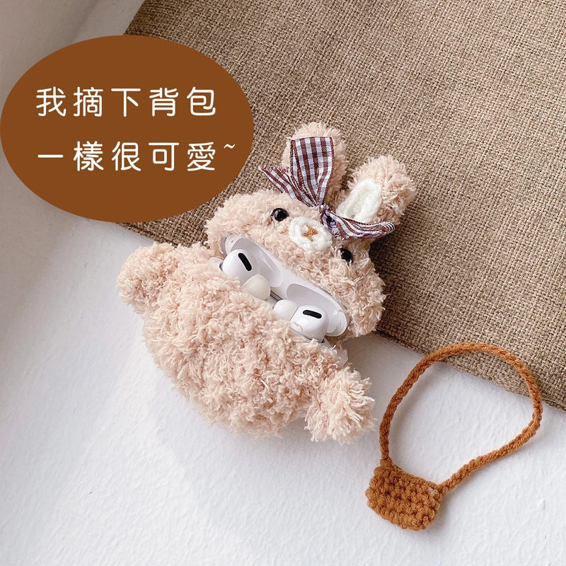 Étui AirPods en peluche lapin