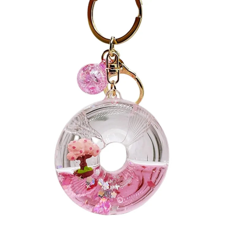 Porte-clés pailleté en forme de cerisier en fleurs