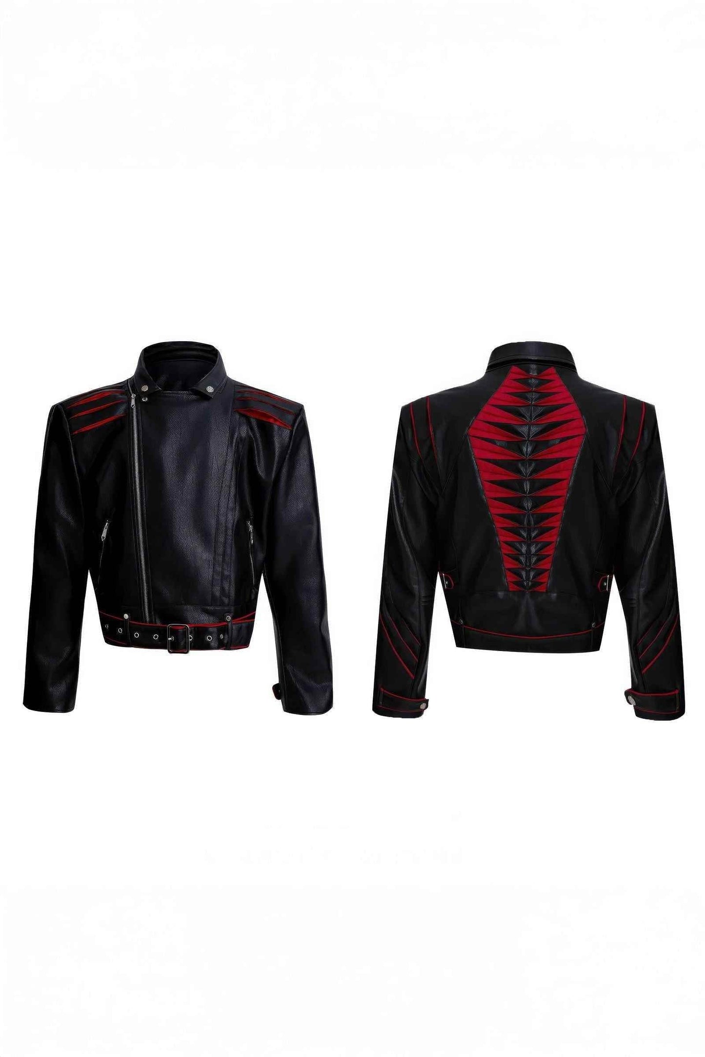 Short Deconstructed Biker Leather Jacket - Pleated Spine and Heavy Stitching