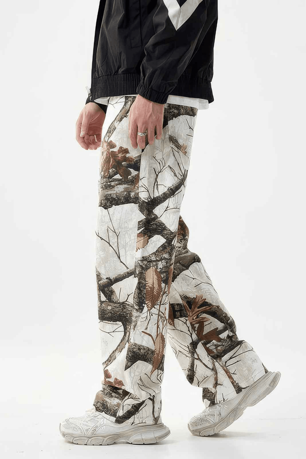 Stylish Tree Print Straight-Leg Denim Pants - Casual Wide-Leg Design for Men