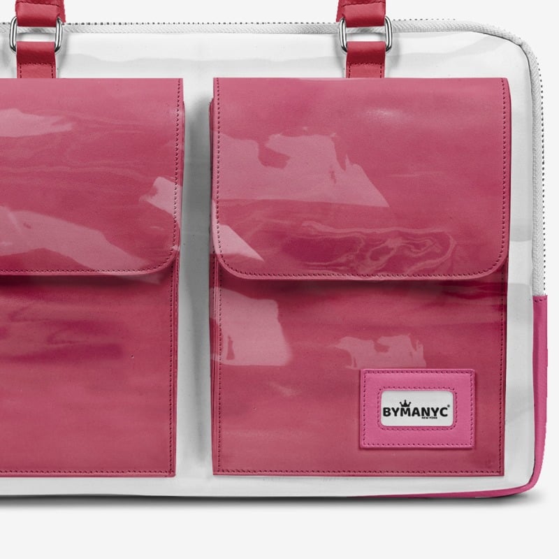 Sac de luxe à double poche végan de créateur 16 pouces BYMANYC ® New York Blanc et rose