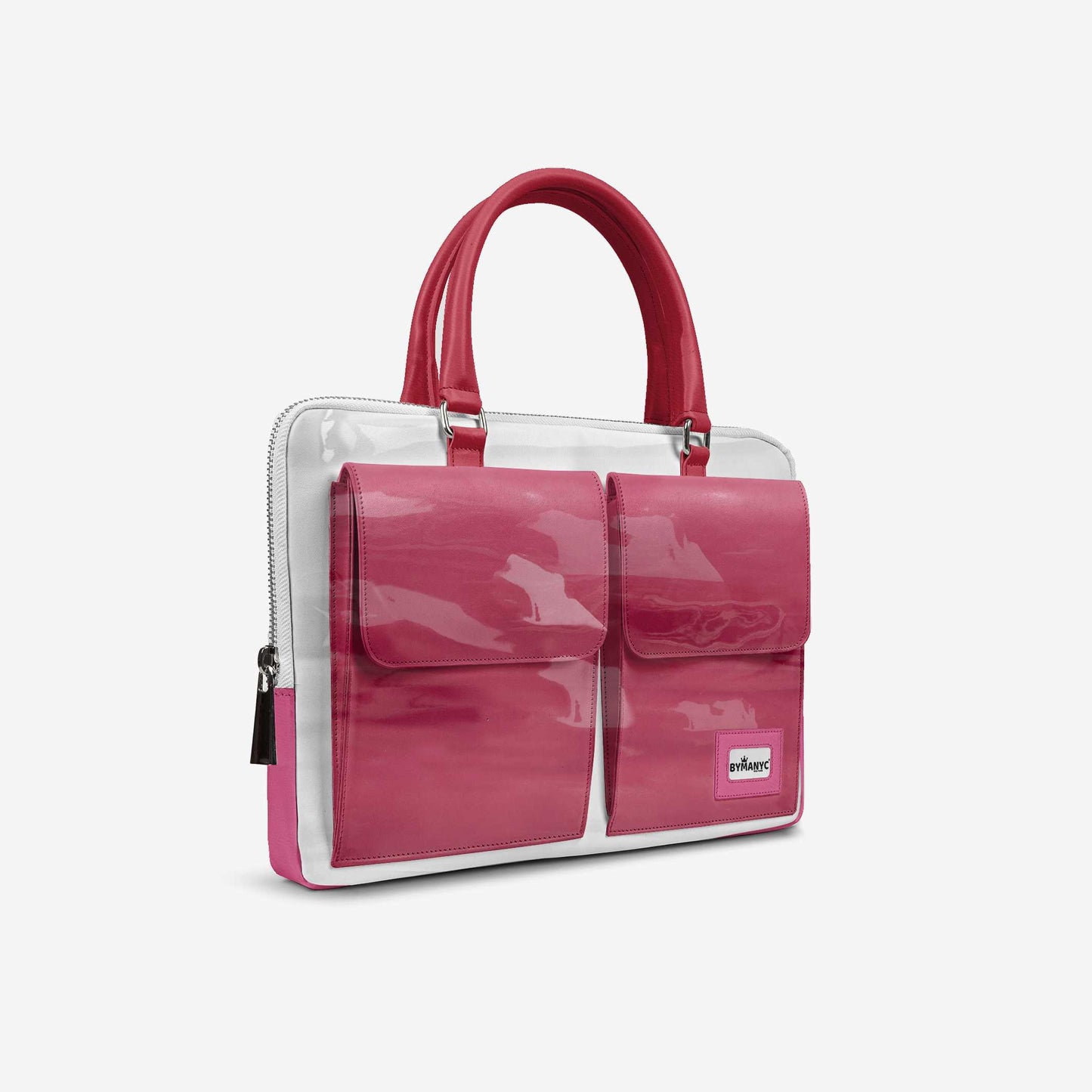 Sac de luxe à double poche végan de créateur 16 pouces BYMANYC ® New York Blanc et rose