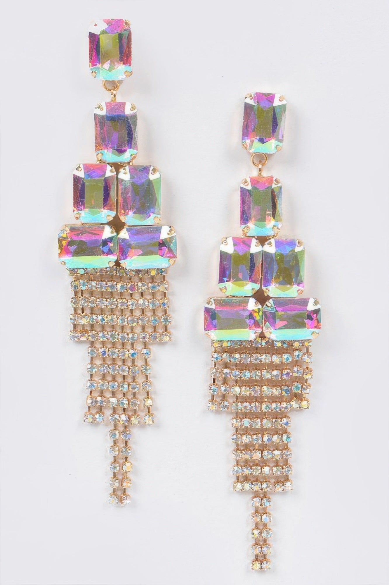 Boucles d'oreilles pendantes à franges avec cristaux multi-gemmes