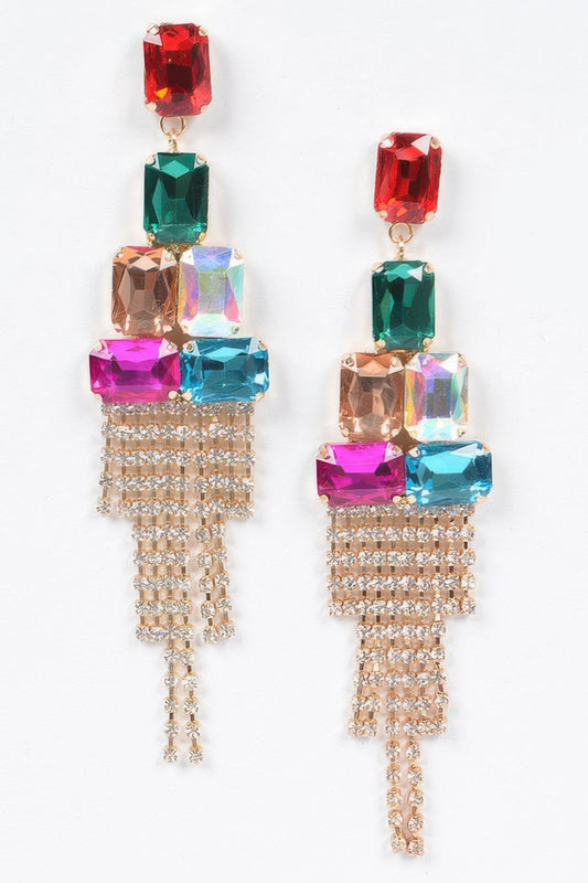 Boucles d'oreilles pendantes à franges avec cristaux multi-gemmes