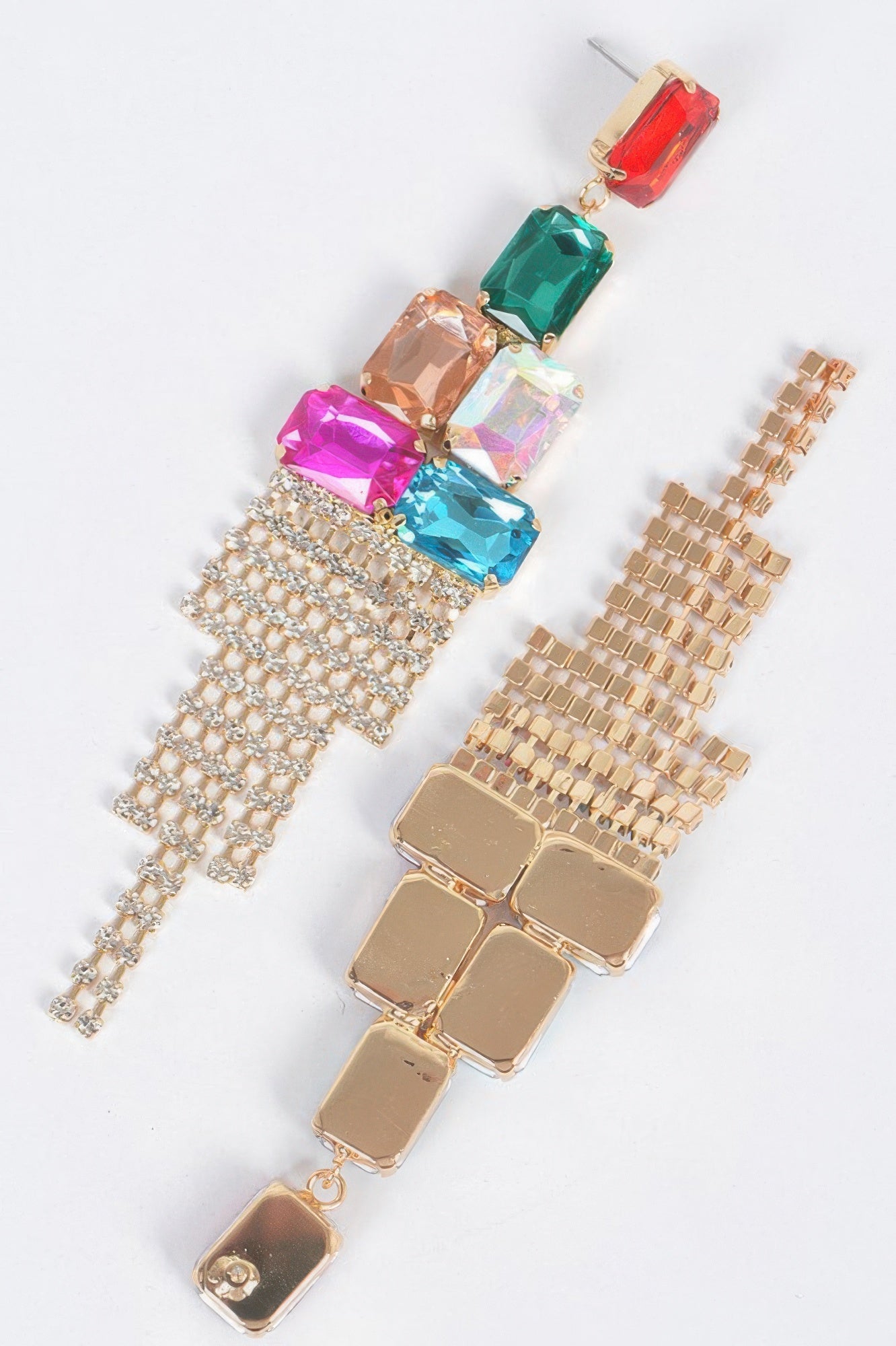 Boucles d'oreilles pendantes à franges avec cristaux multi-gemmes