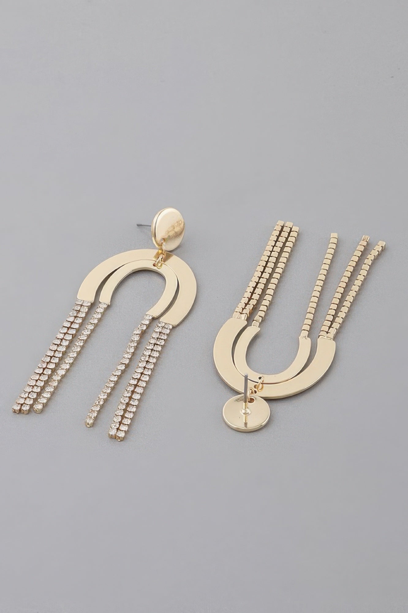 Boucles d'oreilles pendantes doubles avec arches en strass