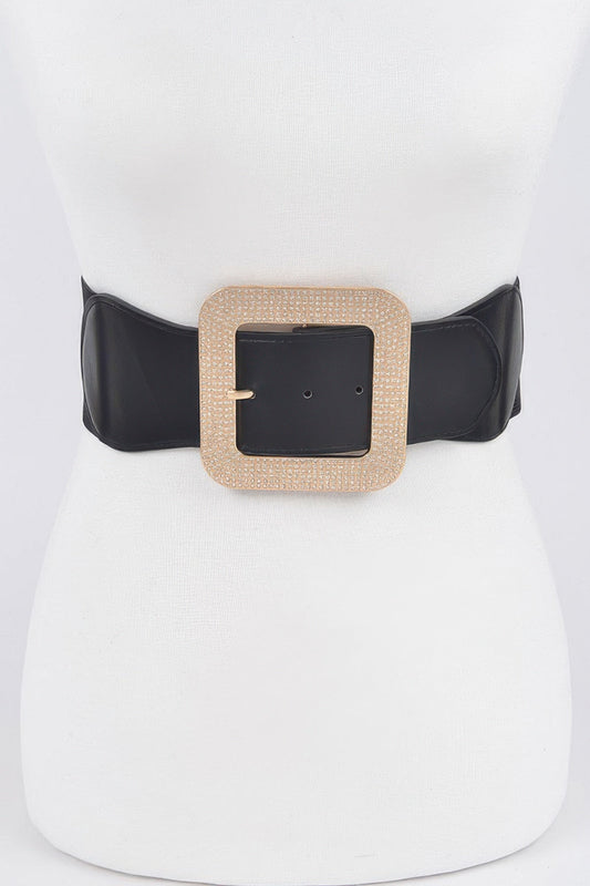 Chinatown Rhinestone Square Buckle Elastic Belt (Plus Size)