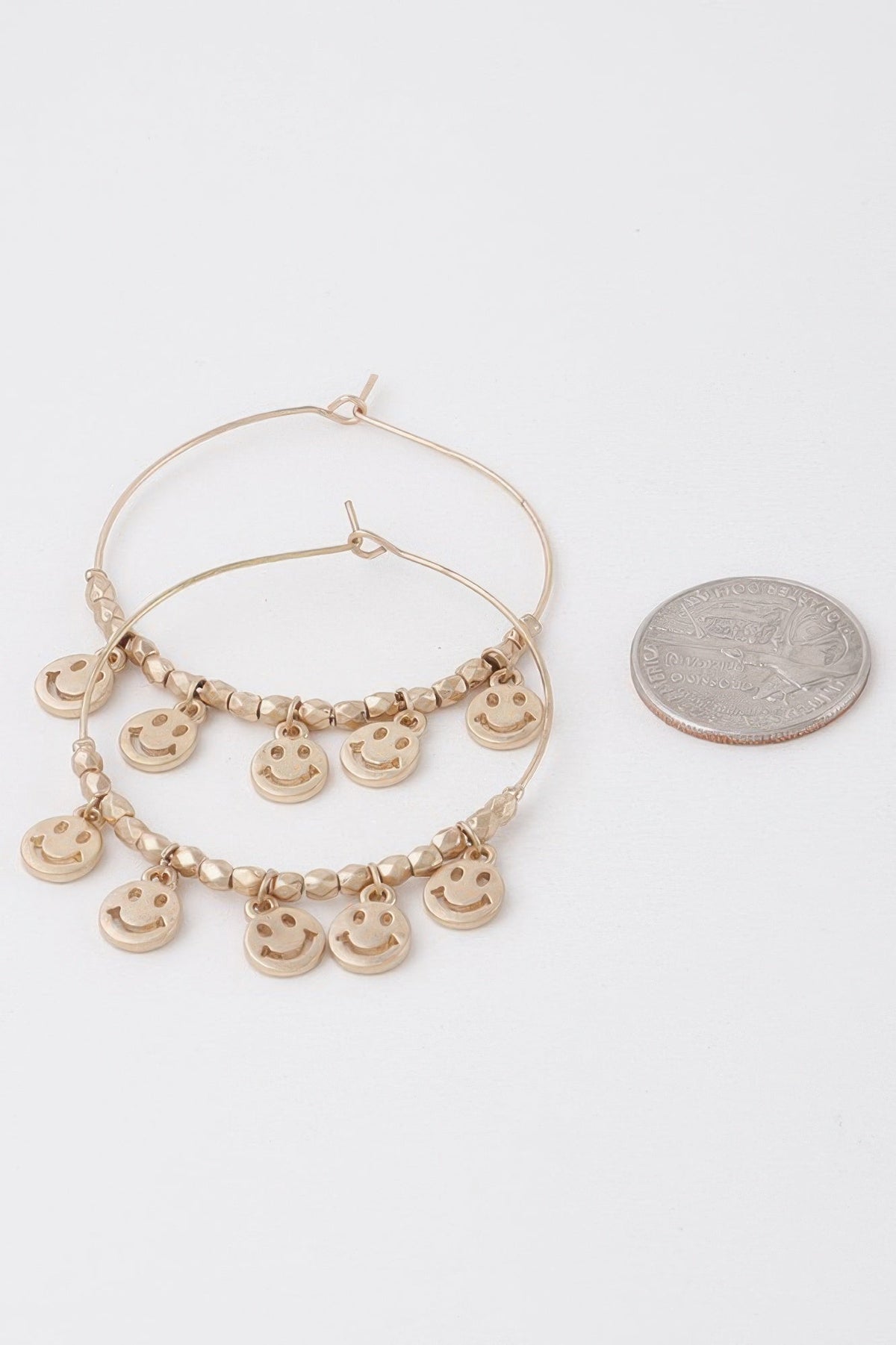 Smiley Face Charm Hoop Earrings