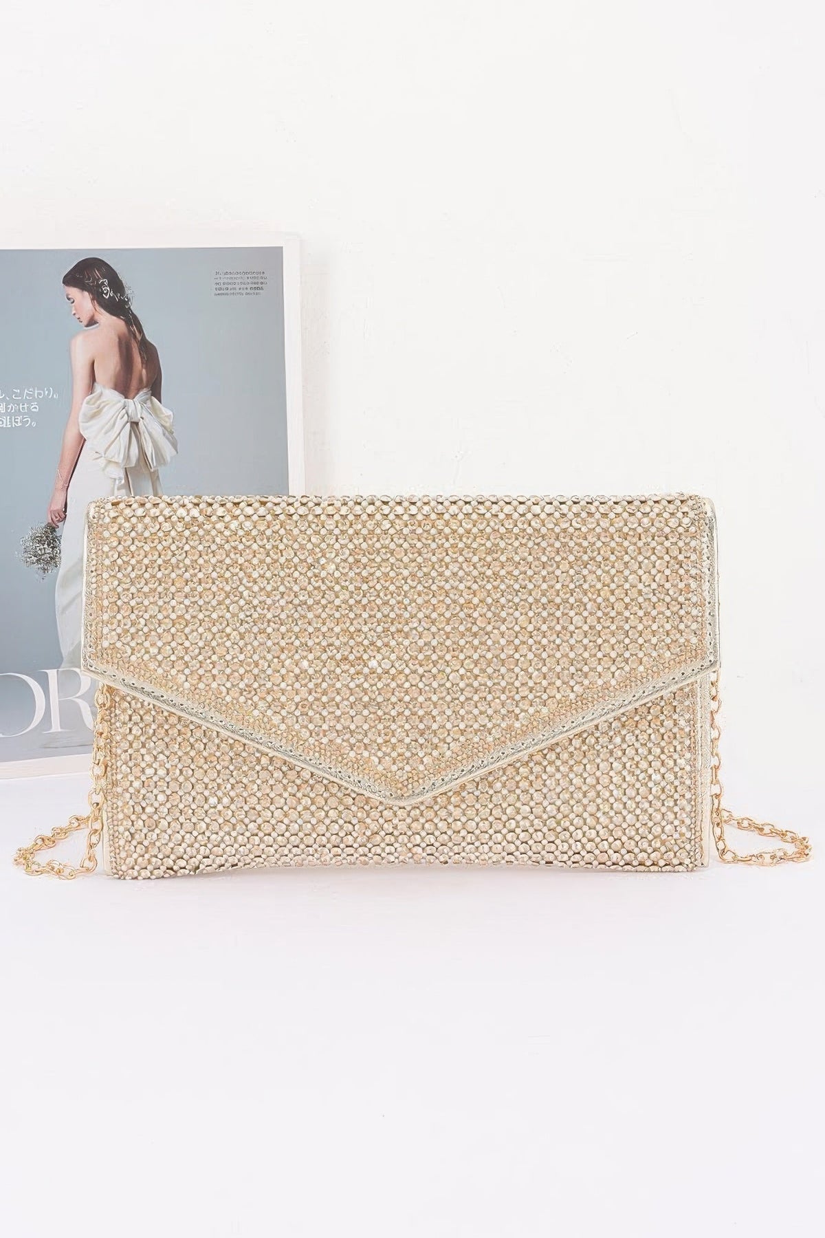 Pearl & Rhinestone Flap Clutch