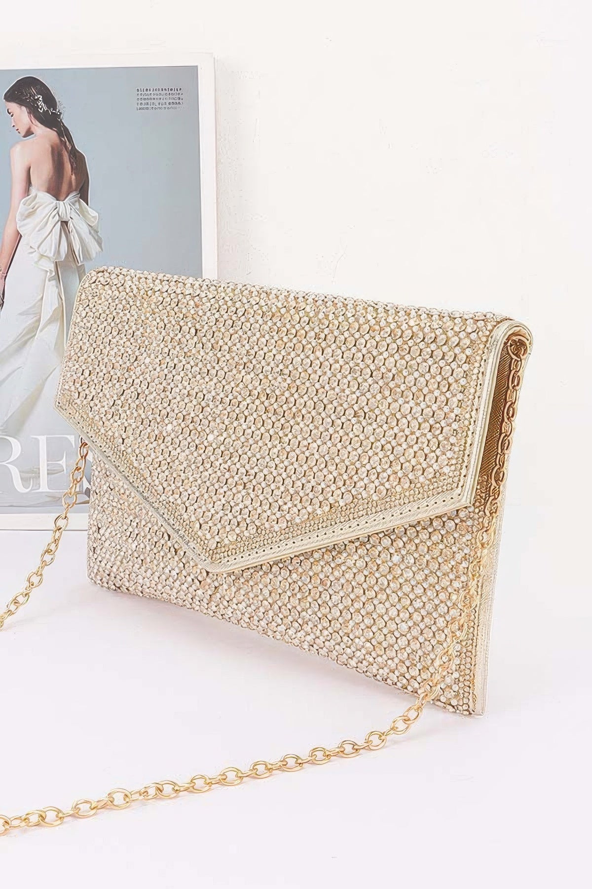 Pearl & Rhinestone Flap Clutch