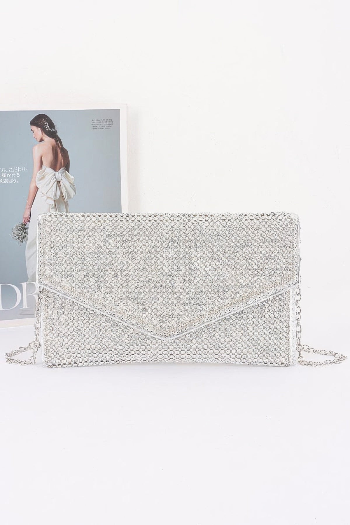 Pearl & Rhinestone Flap Clutch
