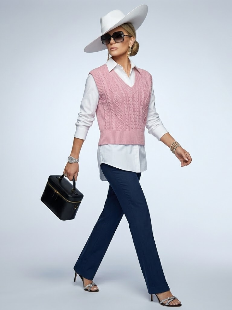 West Village Pink Cable-Knit Sweater Vest