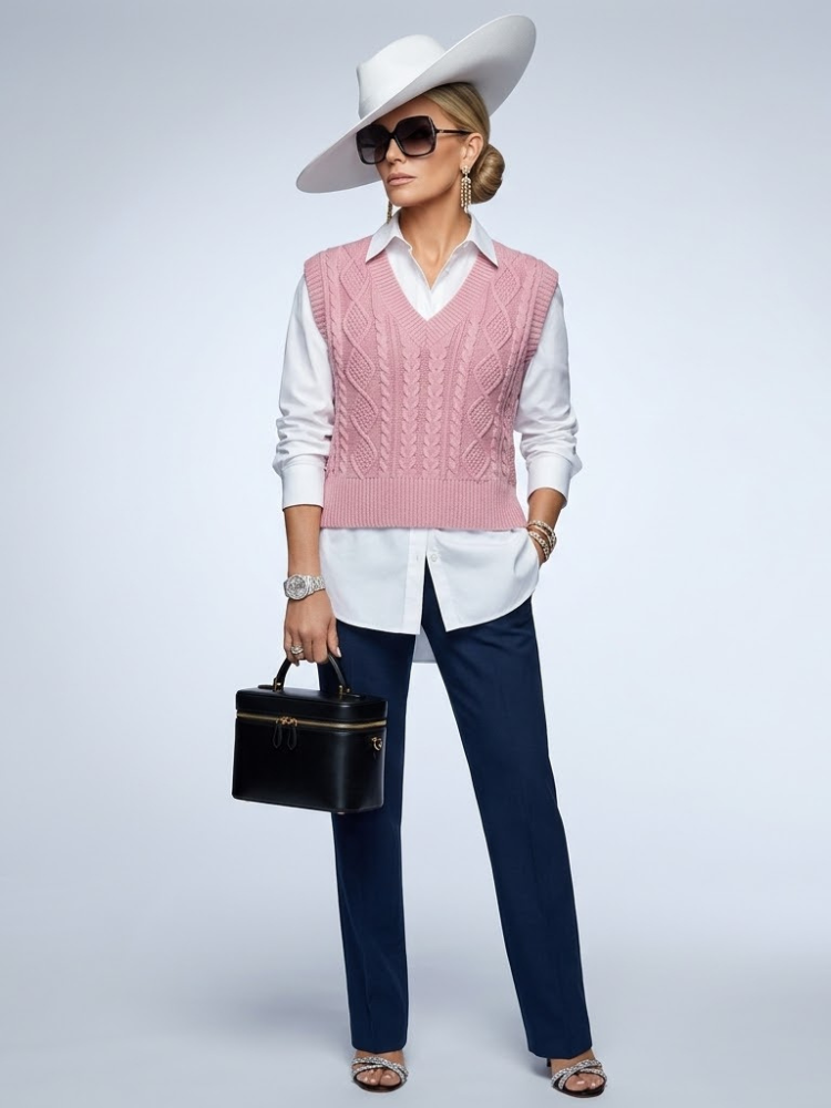 West Village Pink Cable-Knit Sweater Vest