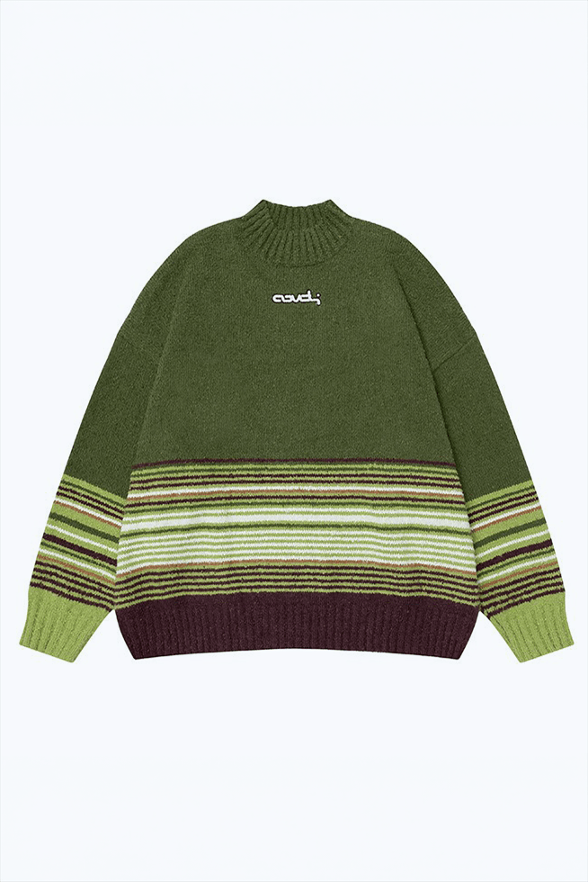 Winter Color-Block Knit Sweater with Embroidery – Cozy and Warm