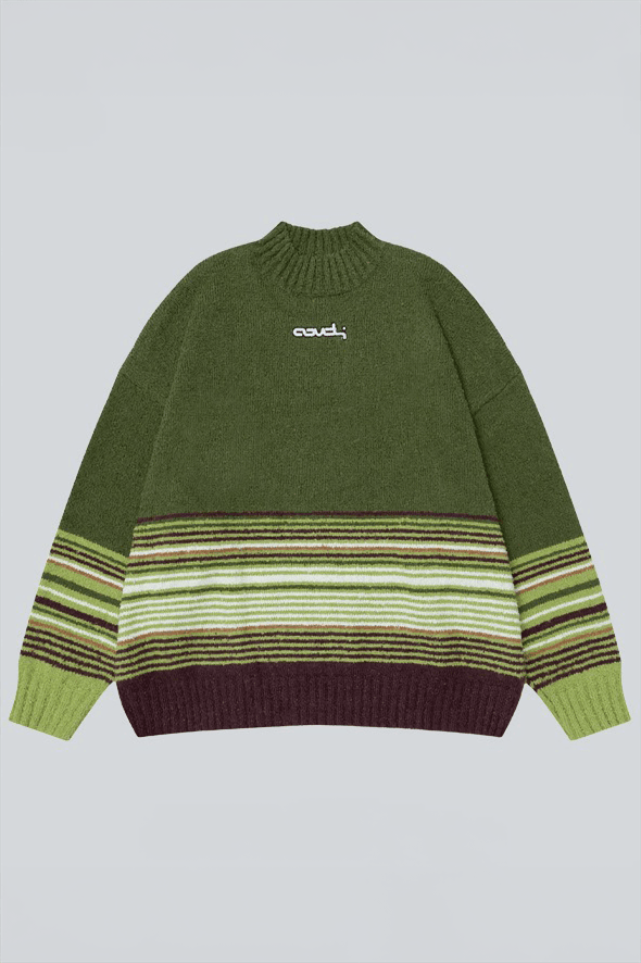 Winter Color-Block Knit Sweater with Embroidery – Cozy and Warm
