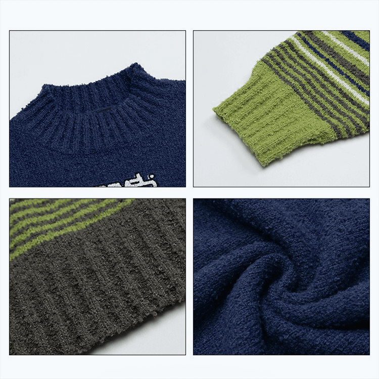 Winter Color-Block Knit Sweater with Embroidery – Cozy and Warm