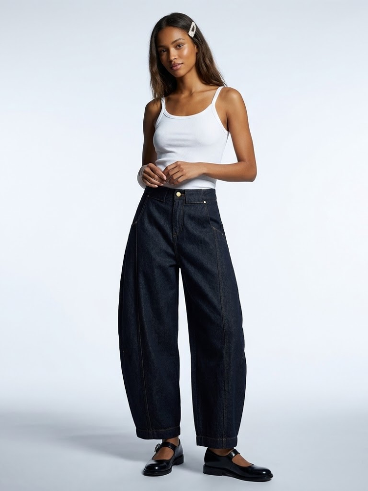 Astor Black Barrel-Leg Jeans