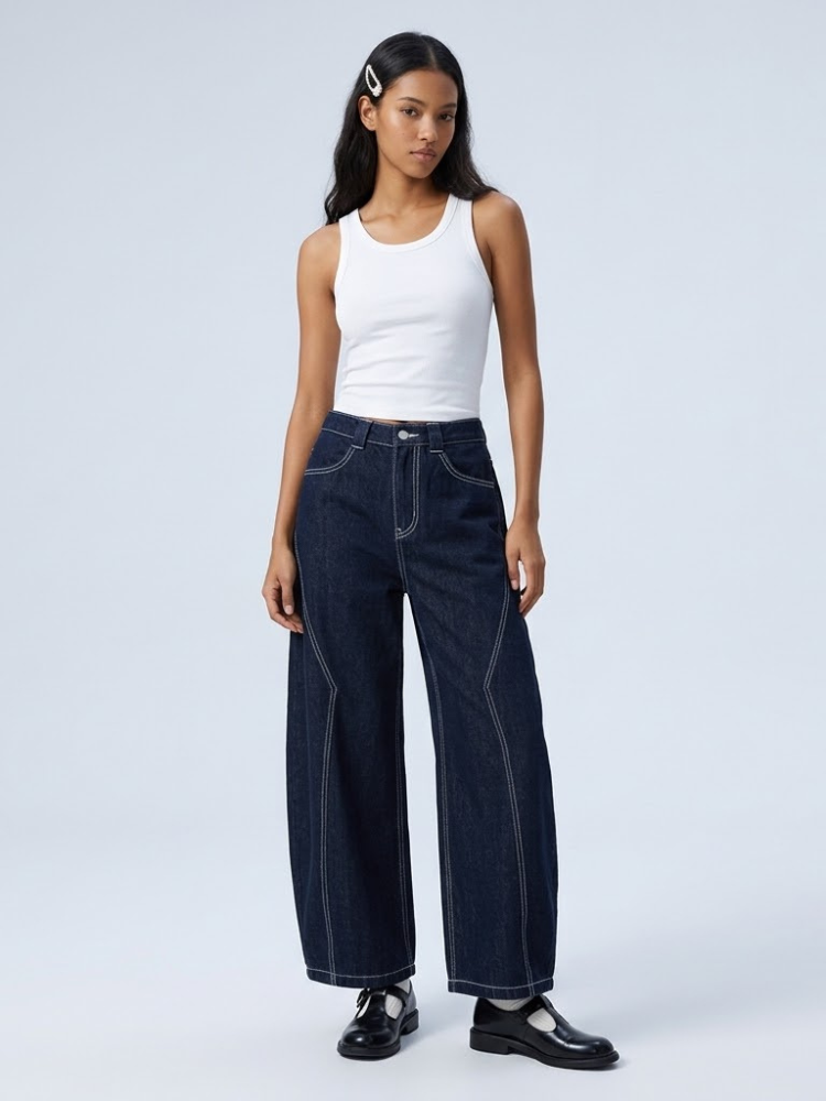 Harlem Contrast-Stitch Barrel Jeans