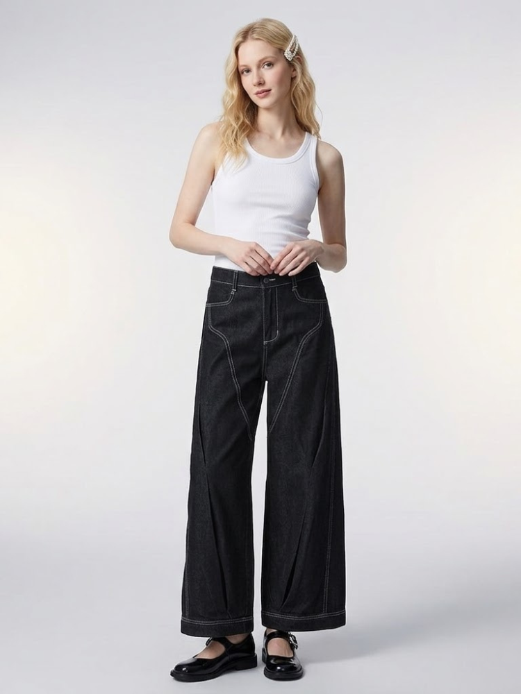 Lexington Contrast-Stitch Wide-Leg Jeans
