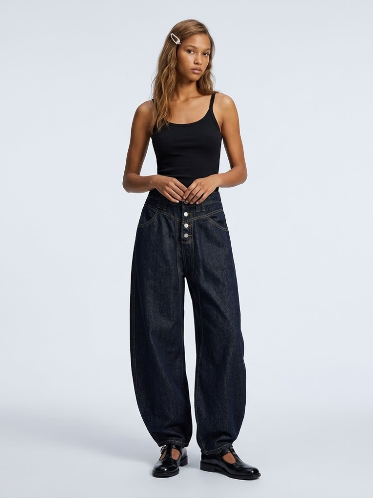 Tribeca Button-Fly Barrel Jeans